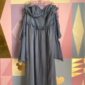 Nasty Gal Blue Polka Dot Off the Shoulder Dress